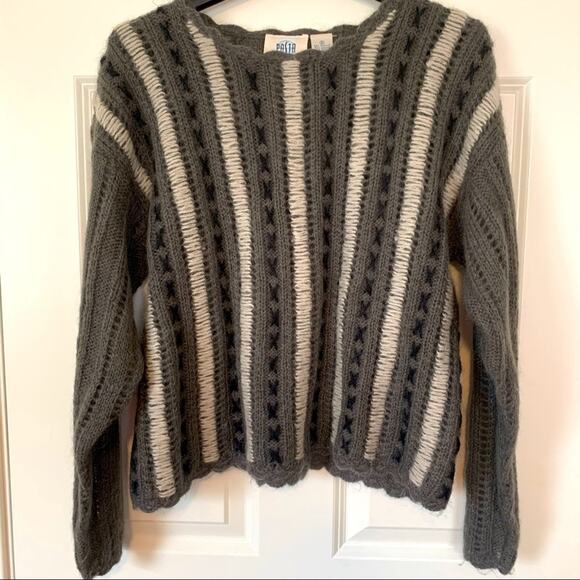 PASTA mohair blend gray black white chunky long sleeve loose knit sweater small - Picture 2 of 9